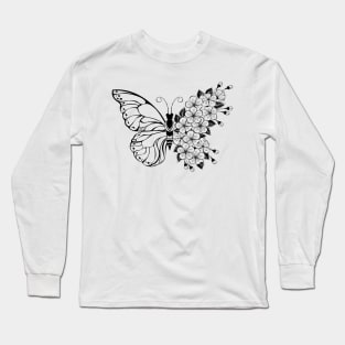Flower Butterfly with Sakura Long Sleeve T-Shirt